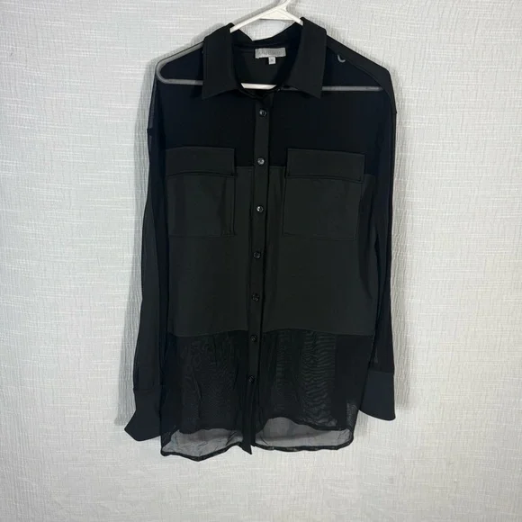 Anatomie‎ Black Sheer Button-Front Blouse Top Size Medium Travel Chic - Picture 2 of 11